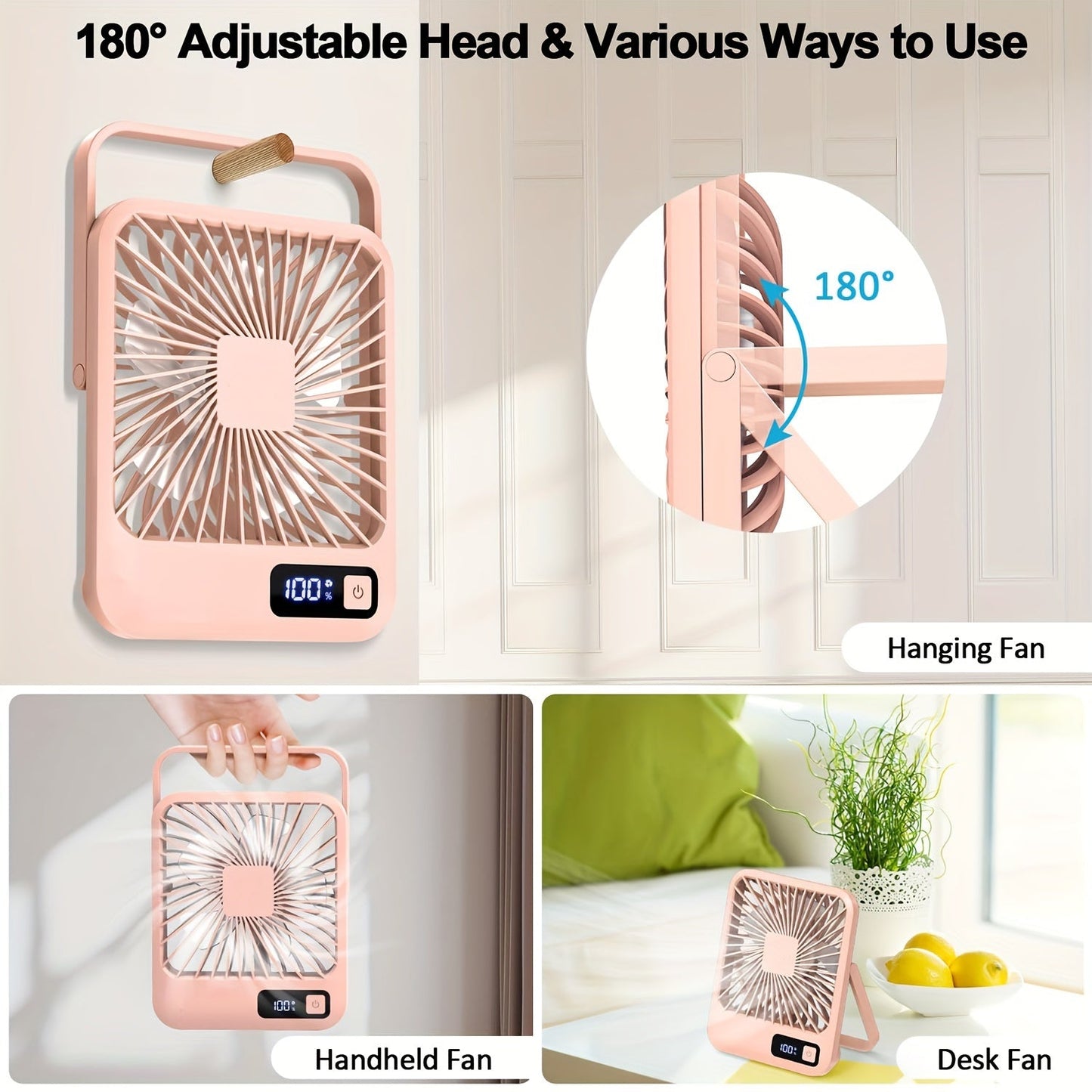 Introducing the GOARD Portable USB Desktop Fan in Pink! This sleek fan measures 16.51cm and is perfect for use at home, in the office, or outdoors. With 180° foldable design and 5-speed settings, this fan is both compact and powerful. It features a