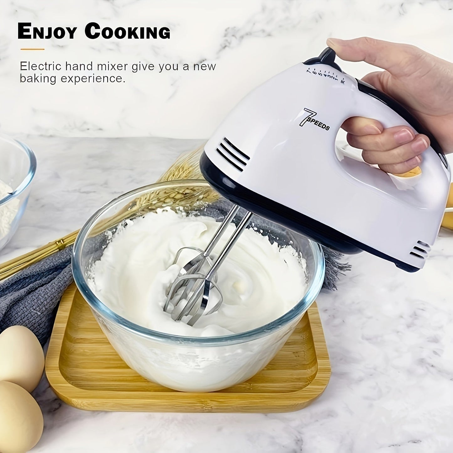 1 Electric Mixer with 7-Speed Handheld Whisk, Electric Egg Beater, Kitchen Appliance Mixer for Auxiliary Mixing in Kitchen Bowls