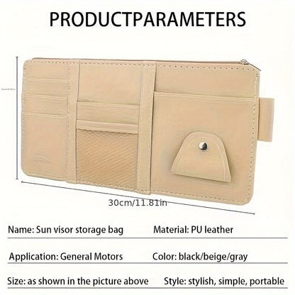 Upgrade your car organization with stylish PU leather storage bag and sun visor clip.