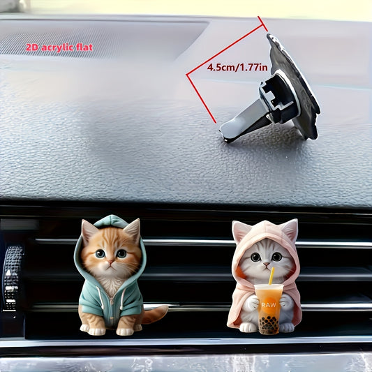 2D Acrylic Flat Cat Car Air Freshener with Vent Clip - Durable Fragrance, Aromatherapy Diffuser, and Decoration for a Fresh Driving Experience.