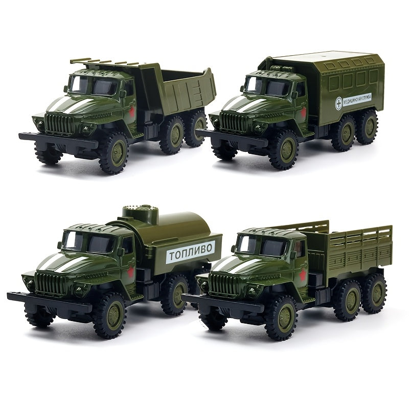 Zinc alloy military truck replica with manual pull-back operation, ideal for cake decoration, car decor, home and office desk ornament, and as a gift for collectors and army decor.