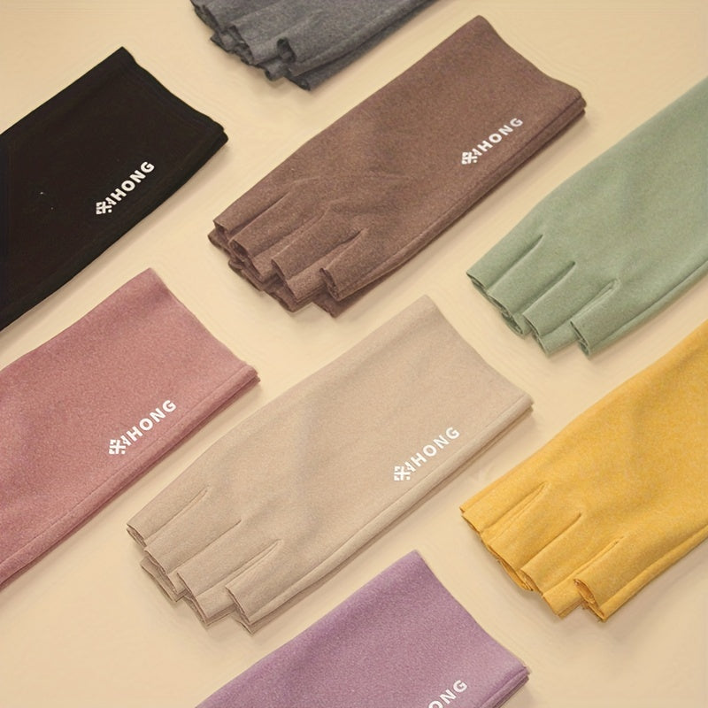 Slim and warm half-finger gloves for winter office use, made of thermal fabric for touch screen typing.