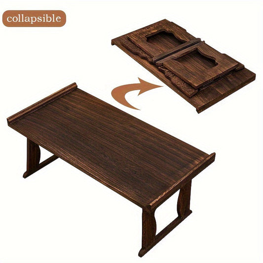 This Japanese-inspired low table is versatile and convenient for meditation, coffee, and bedside use. It features foldable legs and is made of durable Paulownia wood.