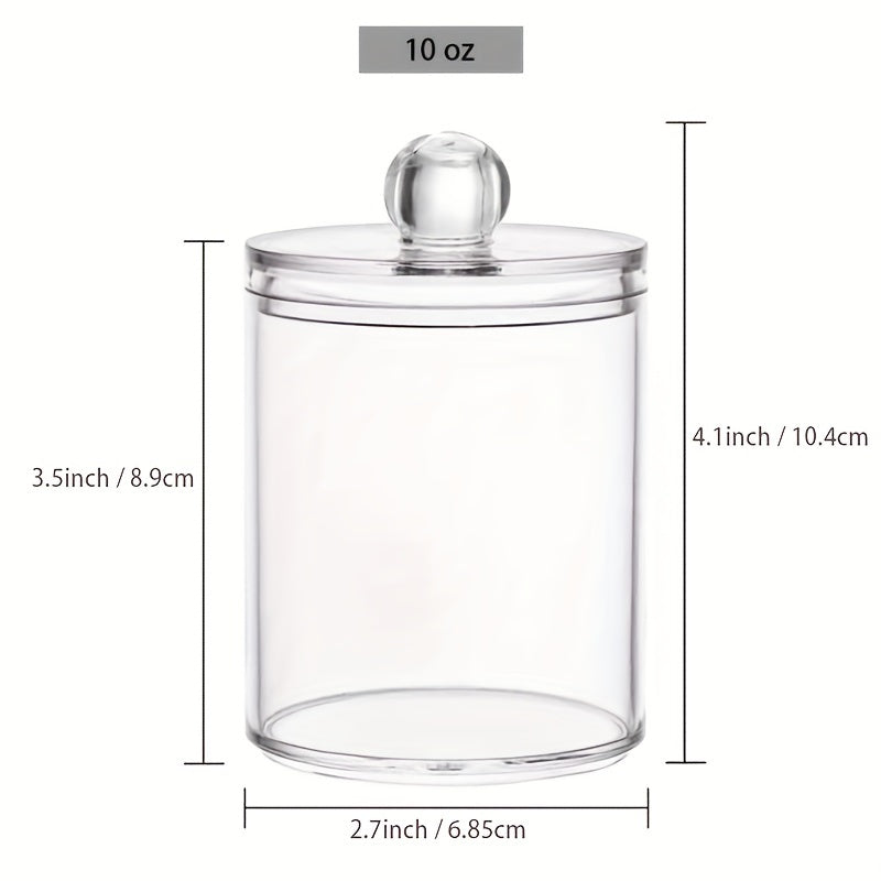 2 Clear plastic canisters with lids for Q-tips and swabs - perfect for bathroom and makeup storage.