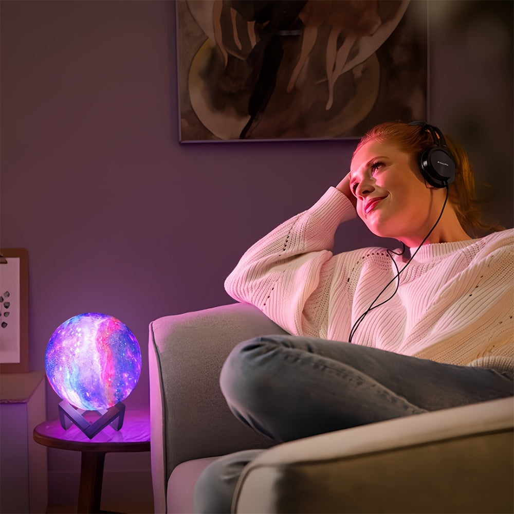 1pc Upgraded Starry Moon Lamp features timing function, rechargeable capabilities, touch & remote control, adjustable light, and 16 LED colors.