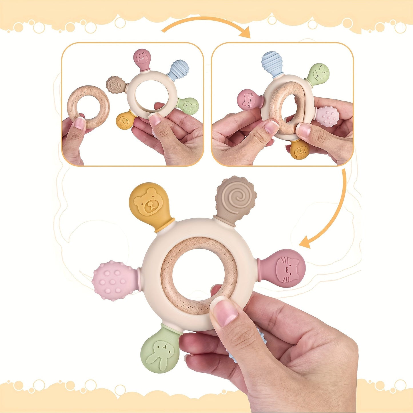 TYRY.HU Wooden Ring Silicone Teething Toy - BPA-Free, Safe and Non-Toxic Teether for Kids, Perfect for Christmas and Thanksgiving Presents