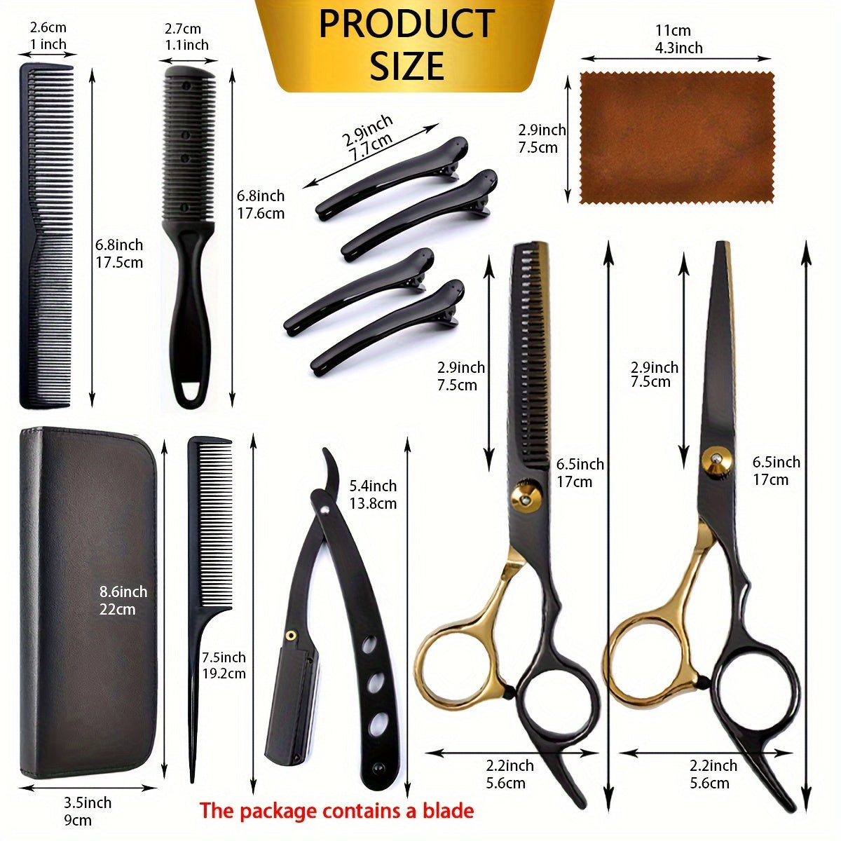 16.51 cm black stainless steel professional hair scissors for hair cutting in barber salon or household use.