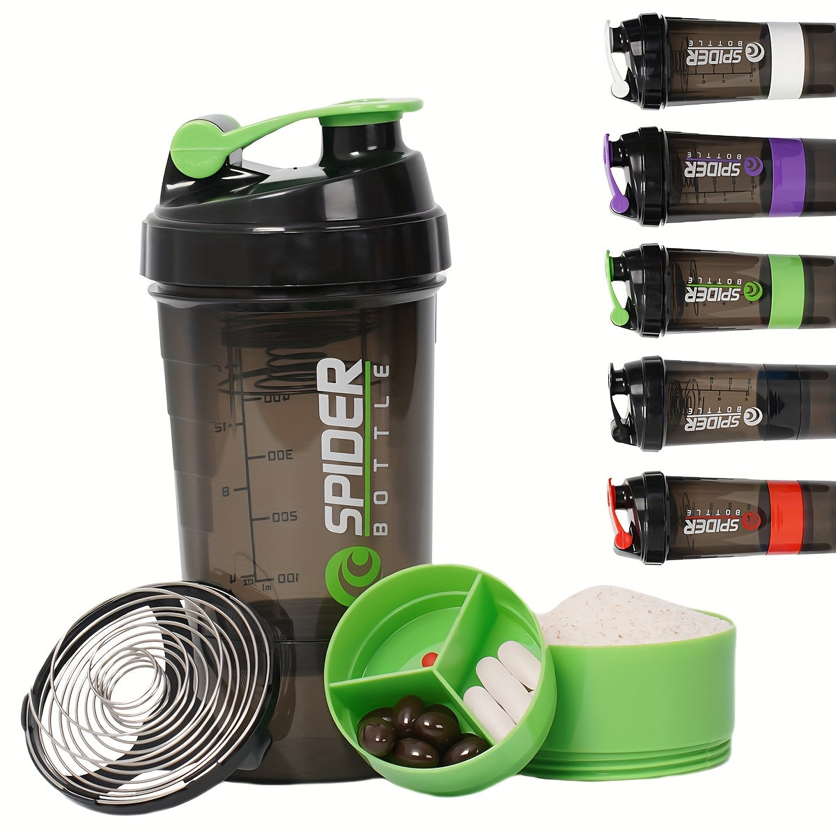 A 500ml protein shaker bottle with layered storage, portable, leak-proof design, and mixing ball. Perfect for gym workouts, weightlifting, and outdoor activities. Ideal for giving as holiday gifts to friends.