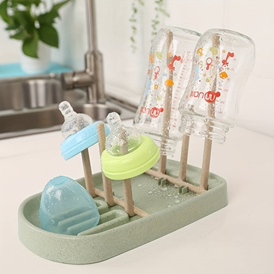 Wheat straw milk bottle drain rack for one piece, with compartments for cups, milk bottles, pacifiers, and other kitchen items. Multi-functional storage basket for easy draining in the kitchen.