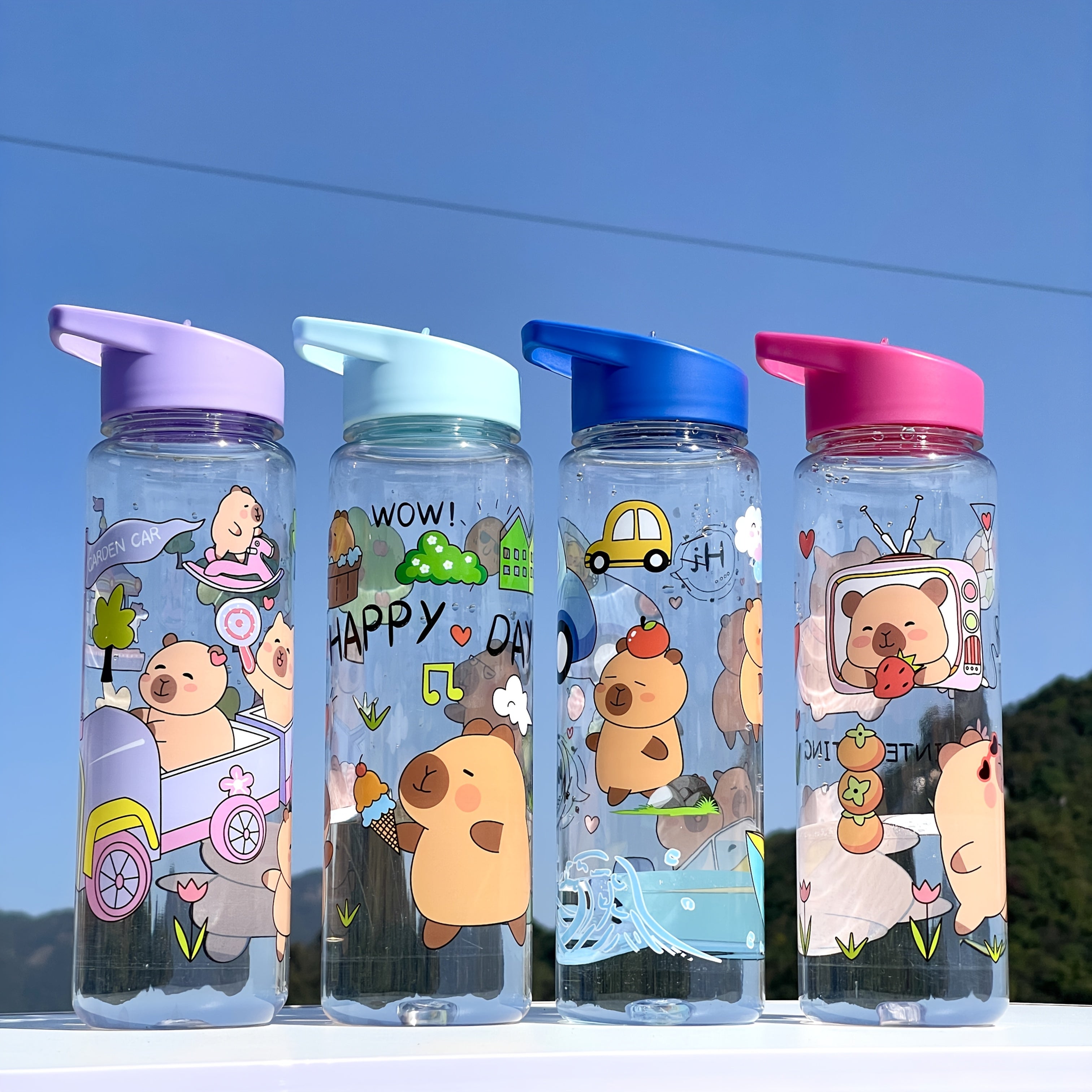 Kawaii Capybara water bottle with cartoon design is lightweight, machine washable, and BPS-free. Ideal for Christmas and New Year gifts, it offers whimsical design and durable hydration.