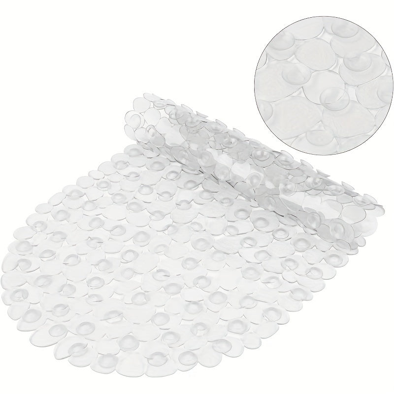 Pebble Design Non-Slip Bathtub Mat with Suction Cups, 1 Piece, Size 68.58x35.56 cm, Machine Washable, BPA & Latex Free, PVC Shower Mat with Drain Holes for Bathroom Safety and Home Decor.