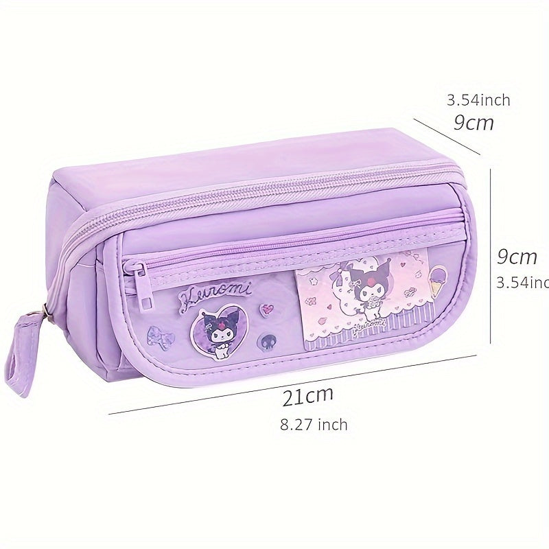 1 piece SANRIO 9-Layer Large-Capacity Multi-Functional Pen Case made of Oxford Cloth featuring Kulomi & Melody Cute Cartoon Style, ideal for organizing student stationery. Waterproof and