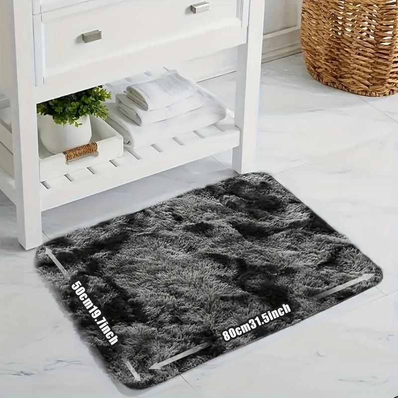 Luxurious Scandinavian-Style Black Tie-Dye Rug with Fluffy Soft Polyester, Stain-Resistant Non-Slip Carpet for Living Room, Bedroom, or Office. Perfect for All Holidays, this Machine-Made Indoor Mat adds a touch of elegance to any space.