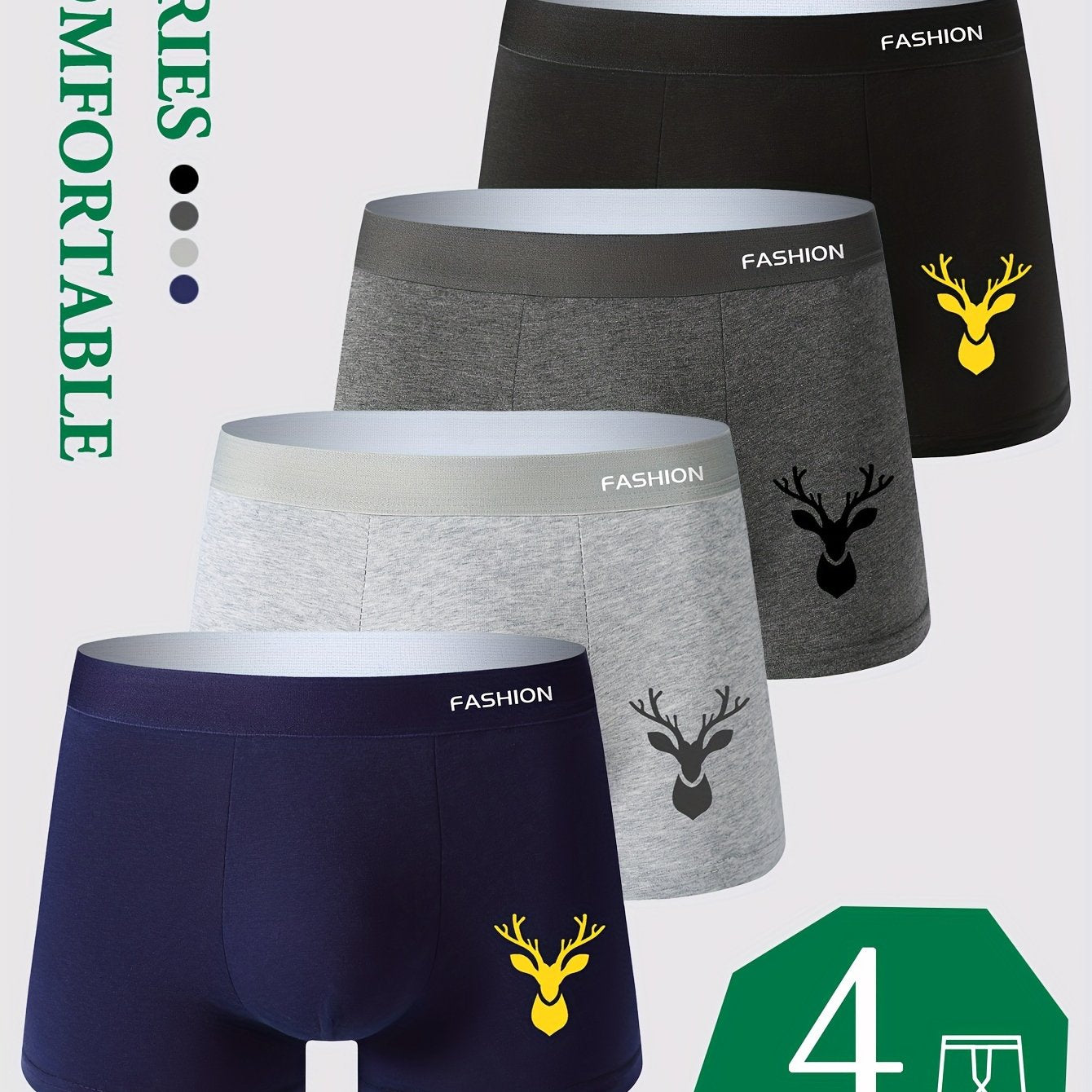 4-pack of men's moisture-wicking boxer briefs with animal pattern, ideal for casual wear