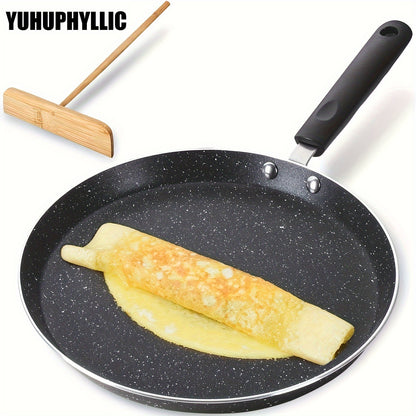 Yuhuphyllic Nonstick Crepe & Pancake Pan Set with Granite Coating - Durable Aluminum Skillet for Pancakes, Omelets, and Tortillas - Includes Wooden Spreader - Compatible with All Stovetops