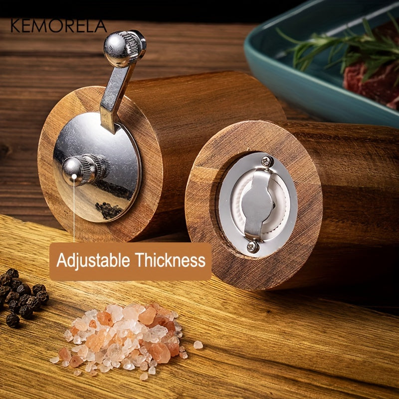 Get your hands on the 2-piece KEMORELA European Solid Wood Pepper Grinder. This manual salt and pepper mill will freshly grind your spices, perfect for seasoning steak and pasta in your home kitchen. No power is required for this wooden kitchen gadget