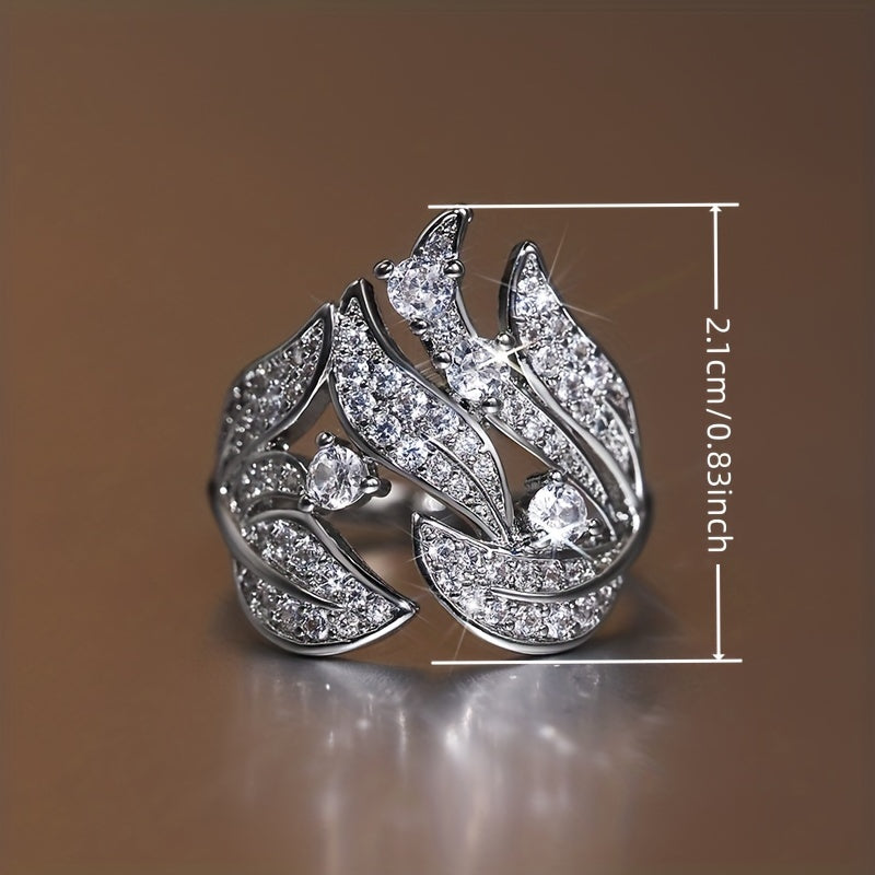 Casual Accessories - Women's 925 Silver Plated Micro Pave Zirconia Flower Leaf Rings Designed for Personality Fashion