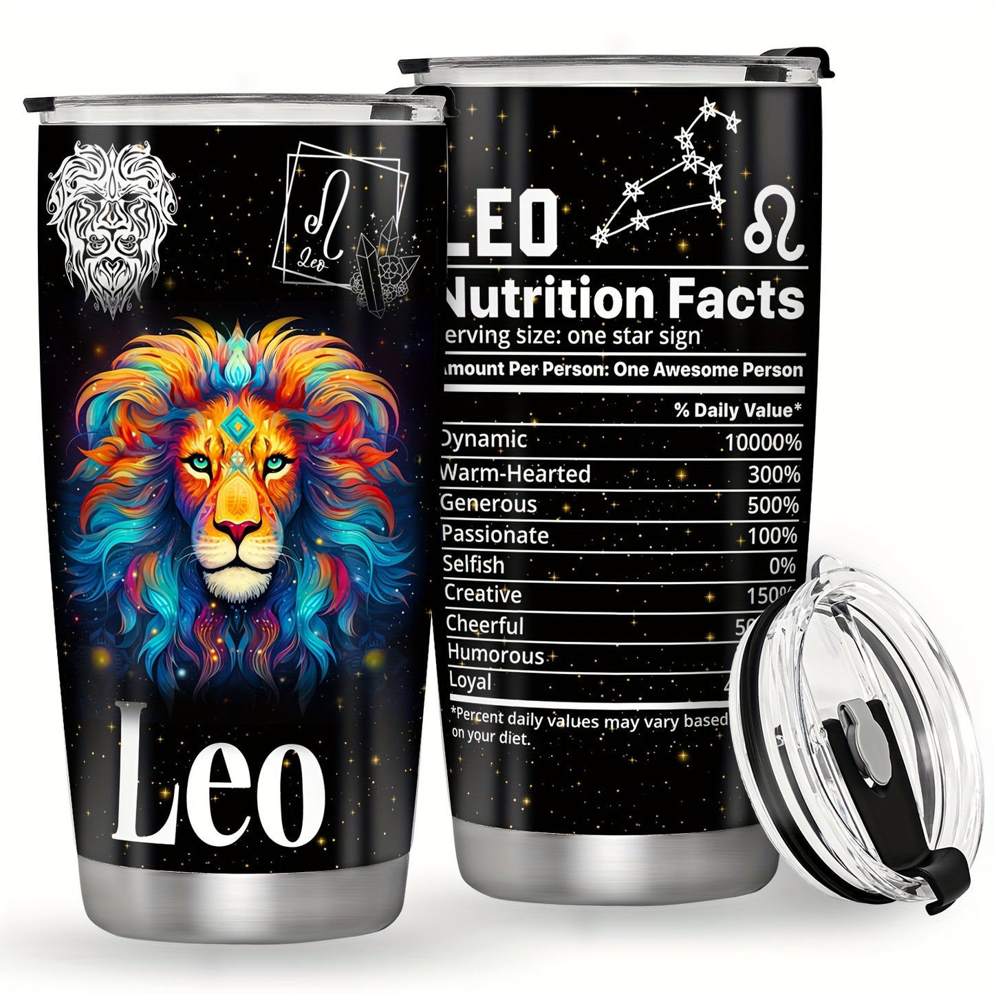 Stainless steel Zodiac Cup with double wall insulation, perfect for astrology enthusiasts. Great gift for any occasion.