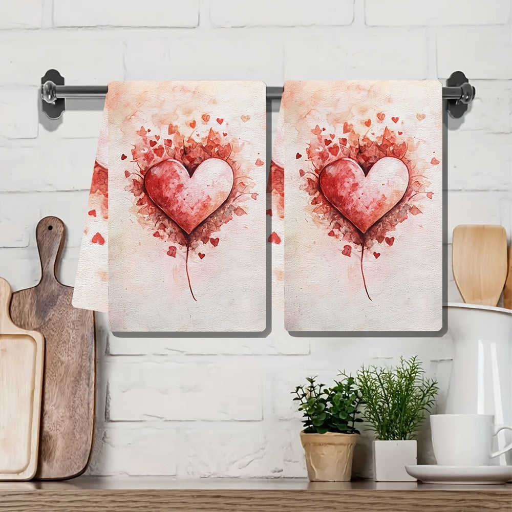 2 pieces of Valentine's Day reminder kitchen towels, made of ultra soft and highly absorbent material. Perfect for holiday decor, these dish hand towels are machine washable and measure 16x24 inches. Product code: 2KYSYS1217612.