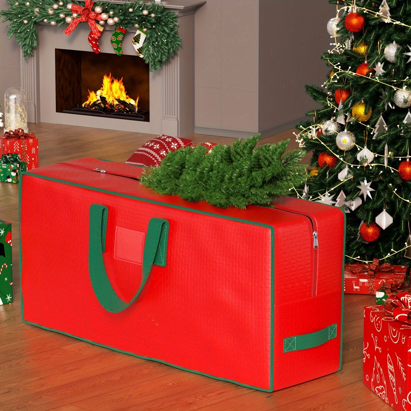 Get organized with the 1pc YOUFEN Large Capacity Storage Bag. Made of durable plastic, this foldable Christmas tree carrier features double handles for easy transport. Weather-resistant and unfinished, this versatile bag can be used independently for