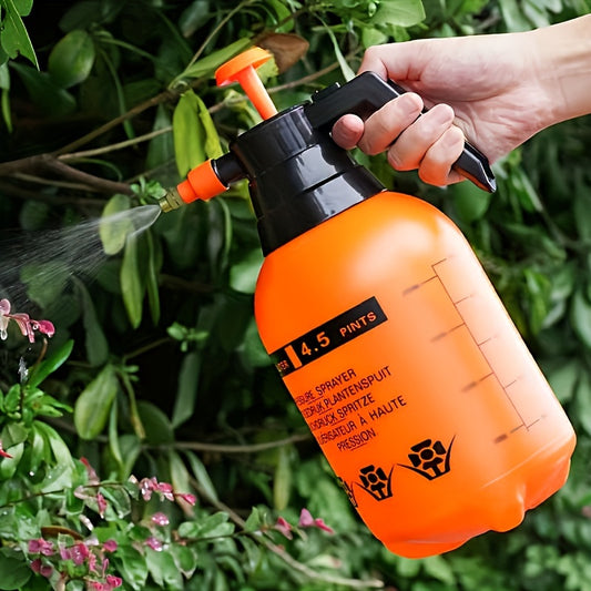 Durable 1.5L plastic watering can with leak-proof valve, ideal for gardening, disinfection, and cleaning. Includes measurement markings and trigger spray nozzle.