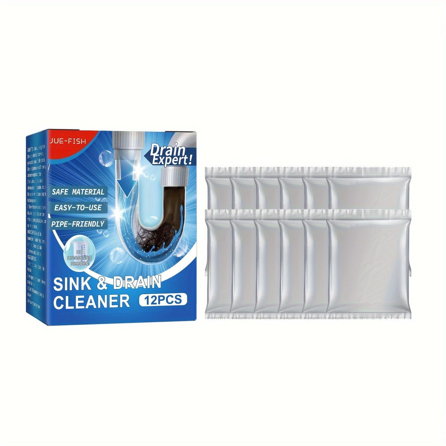 12 pieces of Sink & Drain Cleaner for removing clogs and deodorizing drains in your home's bathroom and kitchen. This cleaning tool is an essential for apartments.