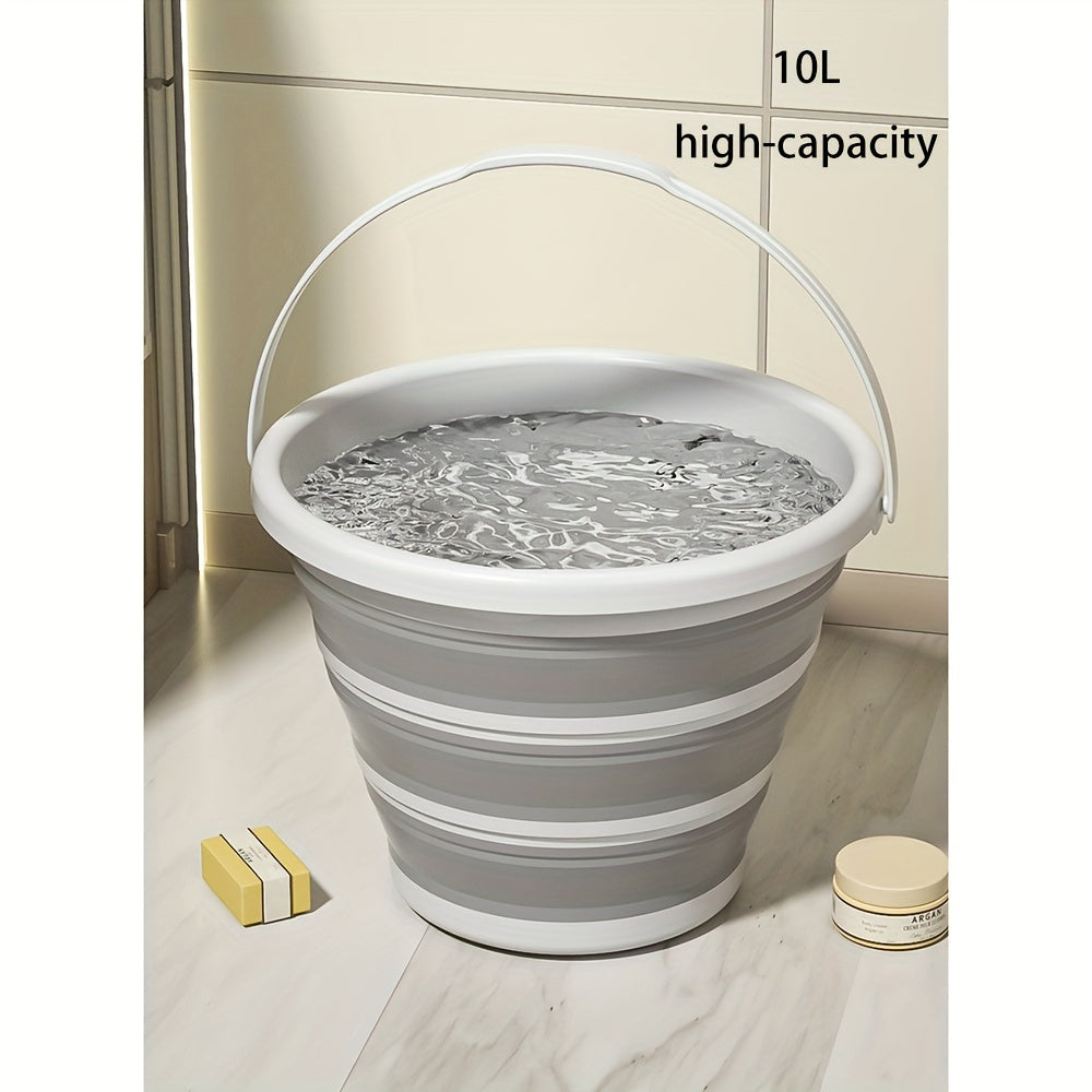 Portable Storage Organizer: Collapsible Laundry Basket with Water Scoop - 10L High-Capacity Polypropylene Bucket with Handle for Outdoor, Bathroom, Patio, Car, and Clothes Multi-Purpose Use