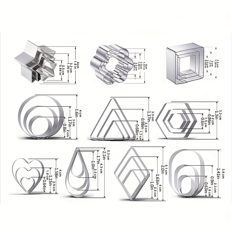 Набор из 30 геометрических формочек для печенья из нержавеющей стали, идеально подходит для печенья, пирожных и выпечки, необходимые кухонные принадлежности
