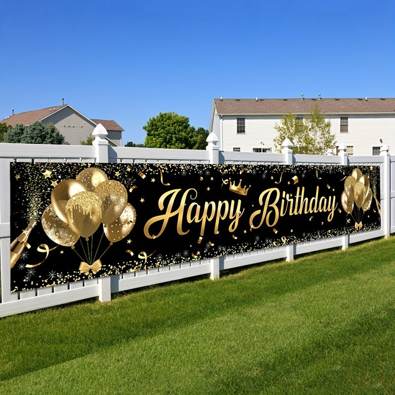 1 piece black and gold Happy Birthday banner for party decoration, supplies, background decor, and photo props. Ideal for indoor and outdoor use.