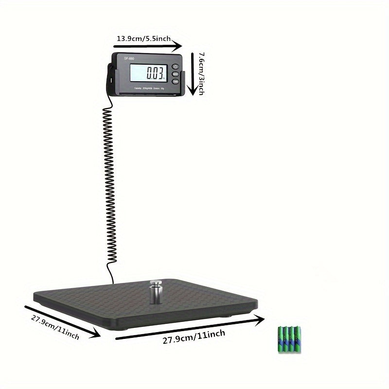 SF-880 Digital Postal Scale: 199.58 KG Capacity, ABS Platform with Anti-Slip Base, Large LCD Display, High Precision Sensor, Auto Zero/Power Off, Multi-Unit Mode, Includes 4 AA Batteries