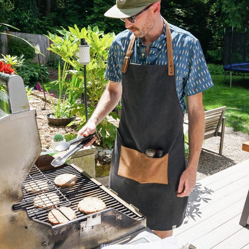 Canvas Grilling Apron for Men, Adjustable Strap and Pocket, Perfect BBQ and Grill Accessory