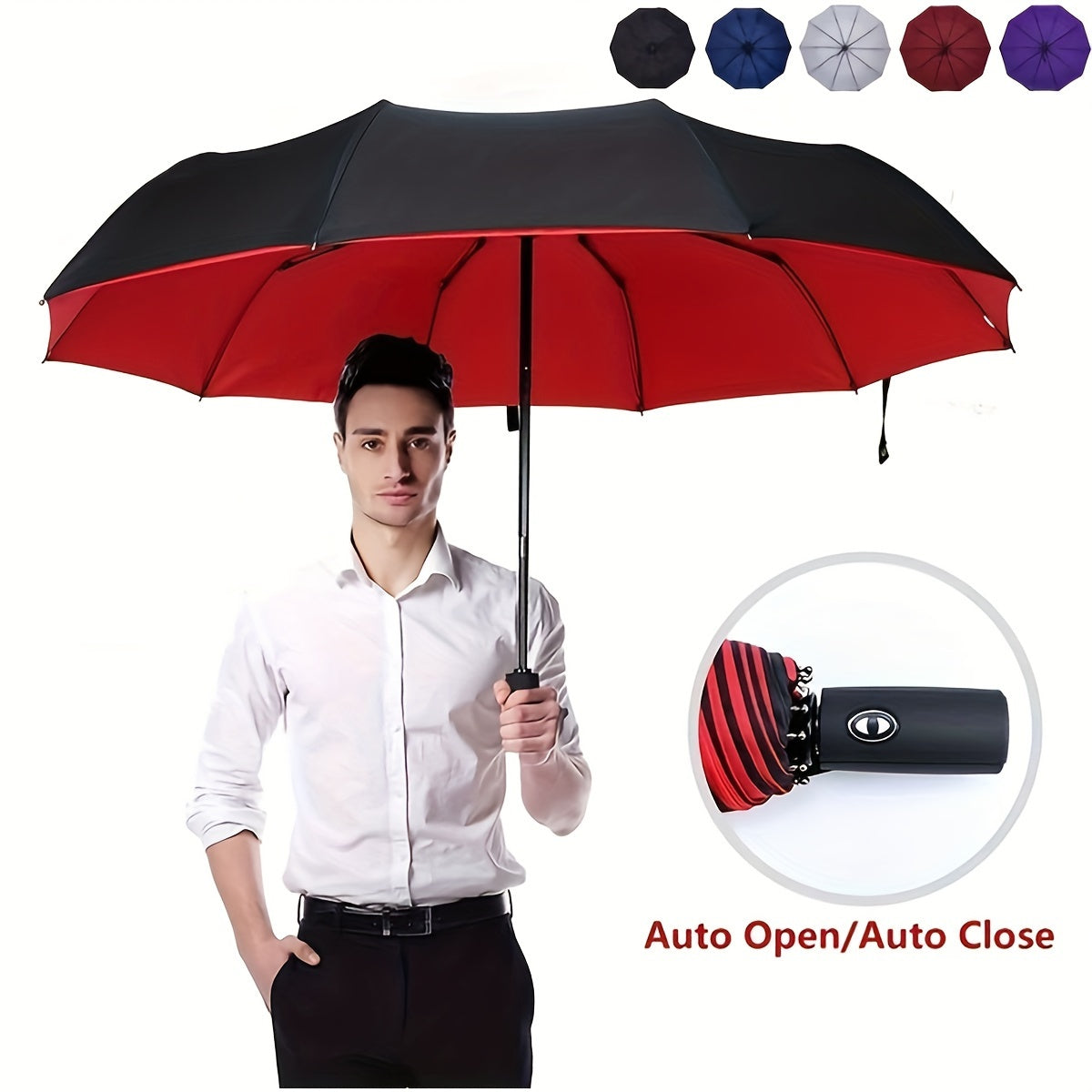 Stylish automatic umbrella with 10 ribs, windproof and UV protected, ideal for both sunny and rainy weather.