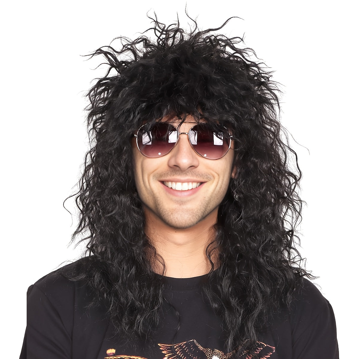 Get ready to rock the 80s with our cool and unique long fluffy afro wig with bangs! Available in black and blonde, this wig is perfect for men looking to channel their inner rock star for Halloween, Christmas, cosplay, or any bar, club, rave party. It