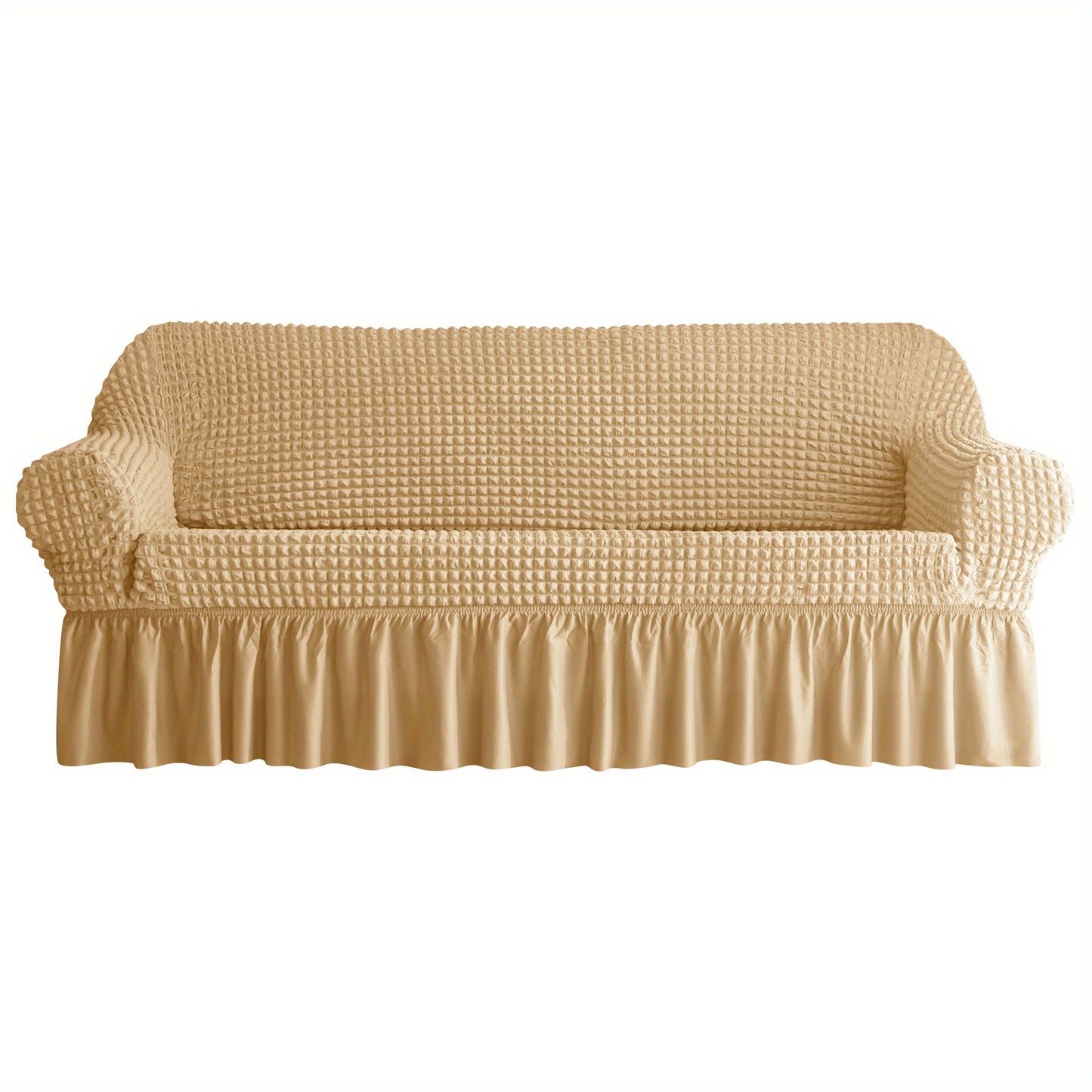 Seersucker sofa slipcover with skirt, non-slip, for home decor protection.