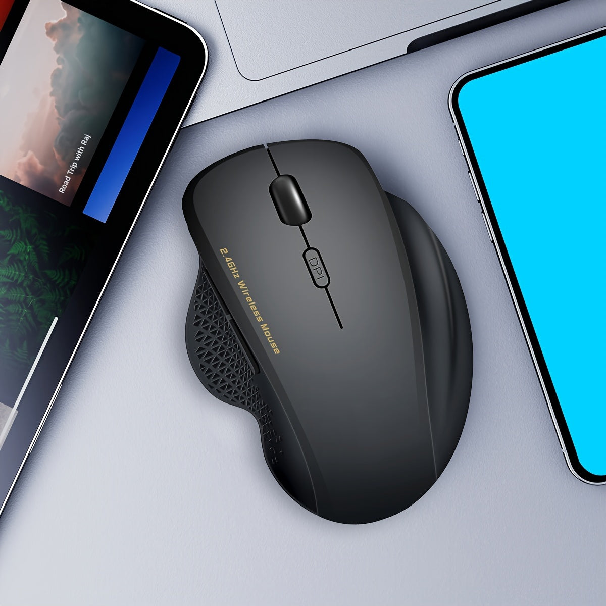 Ergonomic Wireless Mouse for Gaming, Office, and Entertainment. Streamlined design with comfortable grip. Battery powered with optical sensor. Compatible with Windows 10 (battery not