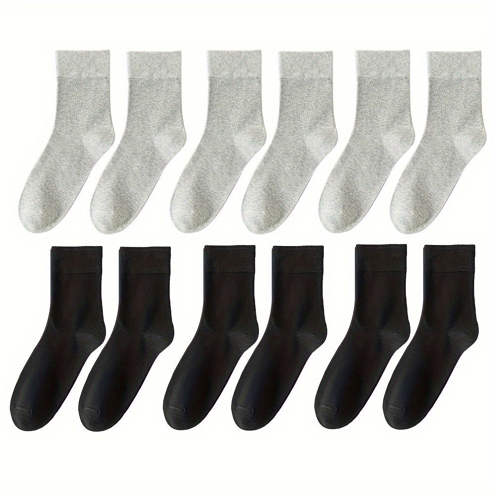 6 pairs of unisex cotton crew socks with loose-mouthed design for breathability and sweat absorption, offering soft and comfortable wear for both men and women. Trendy for business or