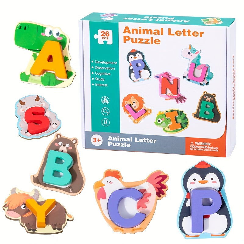 Wooden 26 letter puzzle set for early childhood cognitive recognition. Perfect gift for 4-6 year olds.