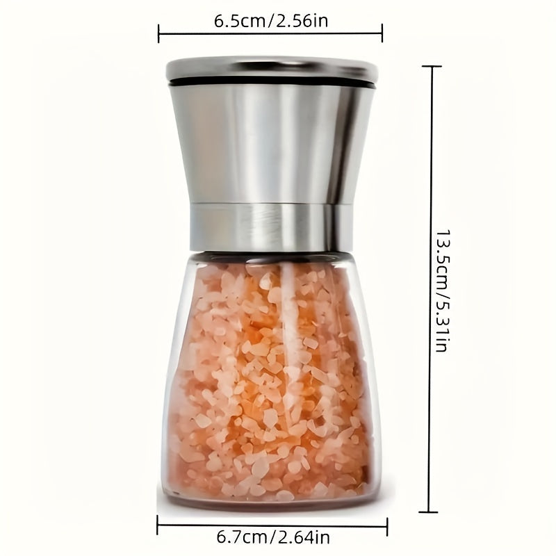 Stainless Steel and Glass Manual Pepper Grinder - Refillable Salt and Pepper Mill with Easy Grind Size Adjustment, Non-Electric Kitchen Gadget