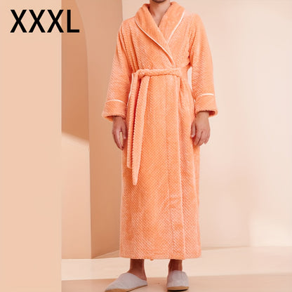 Thick, cozy couple's bathrobe with long sleeves for autumn and winter comfort.