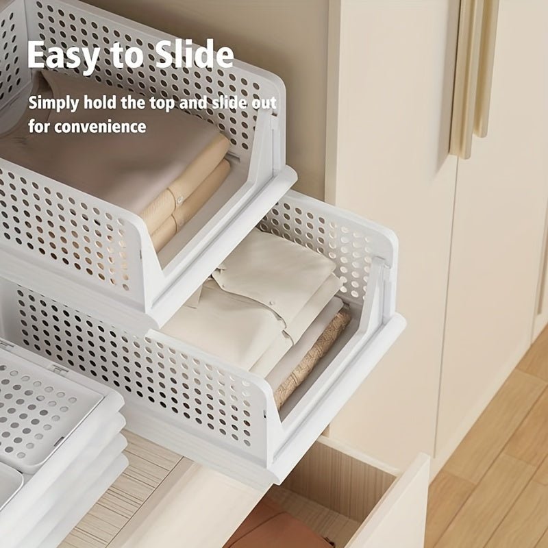 HOUCOC offers a convenient 3-Pack of Foldable Plastic Drawer Storage Bins. These freestanding wardrobe organizers are perfect for use in closets, bedrooms, and offices. The stackable clothes shelf baskets feature an easy slide design and require no