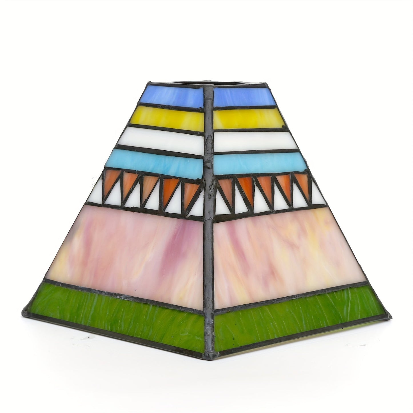 This 6-Inch Leaf Pattern Handcrafted Stained Glass Lamp Shade is an artisan crafted decorative piece perfect for pendant and wall lighting fixtures. Suitable for ages 14 and up, this lampshade does not include any battery or wireless features.