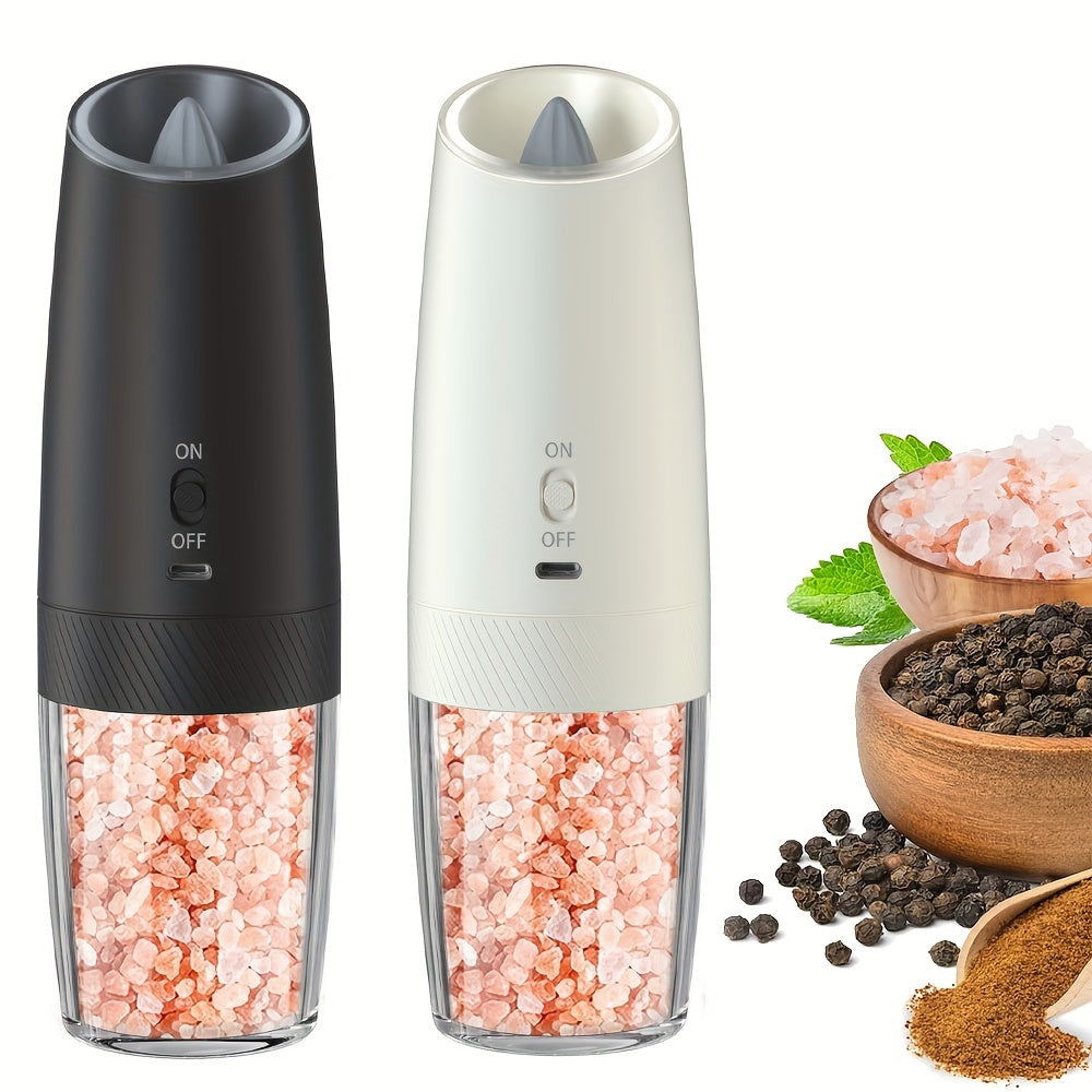 1 piece or 2 pieces of PANCERKA USB Rechargeable Electric Pepper Grinder with Gravity Sensing, LED Light, Transparent Container, Adjustable Coarseness, Built-in Lithium Battery, and On/Off Button