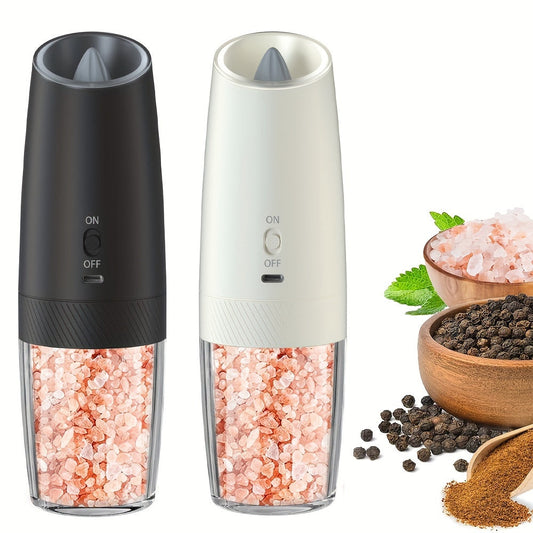 1 piece or 2 pieces of USB Rechargeable Electric Pepper Grinder with Gravity Sensing, LED Light, Transparent Container, Adjustable Coarseness, Built-in Lithium Battery, and On/Off Button