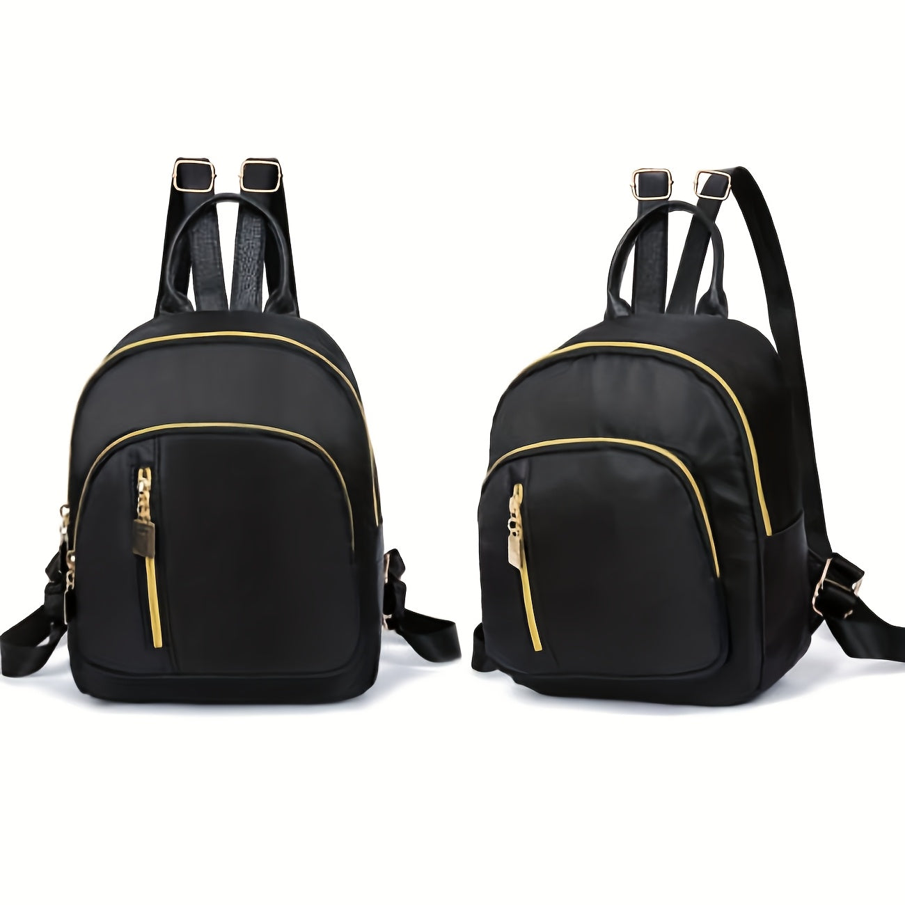 Spice Girl Chic Backpack in Black & Gold - Durable Polyester, Multi-Compartment, Zip Closure, Great for Travel & Daily Use.