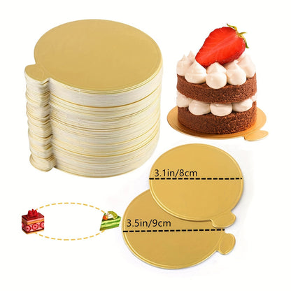 Round Cake Boards 50/100pcs in Golden Cardboard - Mini Cake Base for Mousse Desserts, Disposable Cupcake Boards for Wedding and Birthday Party Displays Tray