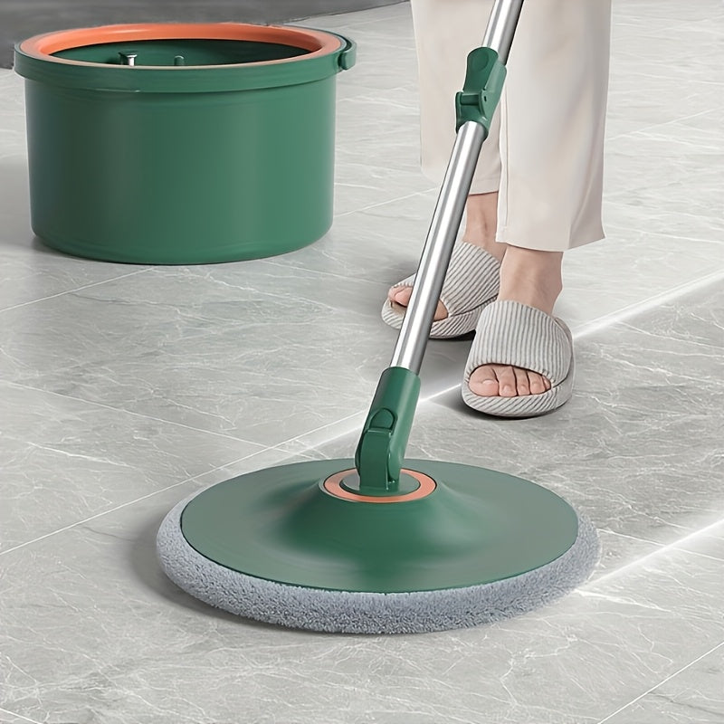 Get your hands on the 1 Set Round Spin Mop and Bucket System with Wringer, including 2 Microfiber Pads. Made of durable plastic, this cleaning set is perfect for use in the living room, bedroom, bathroom, and toilet. It is ideal for cleaning kitchen