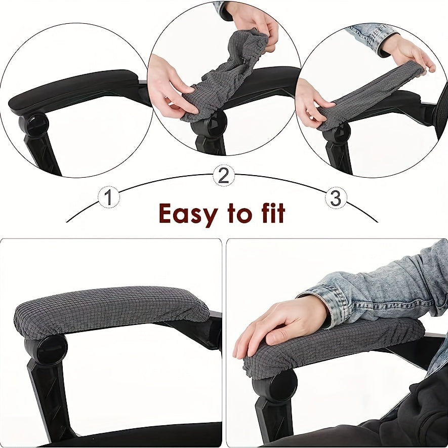 Set of 2 stretchable, water-resistant armrest slipcovers for office chairs protect arms and desk chair from scratches and stains. Ideal for rotating and computer chairs, these slipcovers make a stylish home decor accessory for your couch.