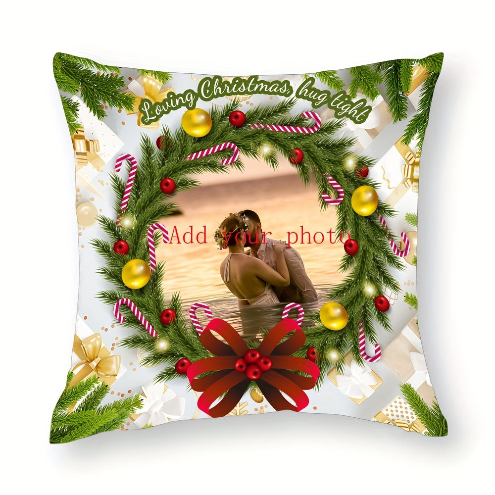 Personalized Christmas 1pc short plush pillowcase with your favorite photos of pets, friends, and family. Perfect for custom Christmas gifts, featuring a double-sided design for festive room decor. Pillow core not included.