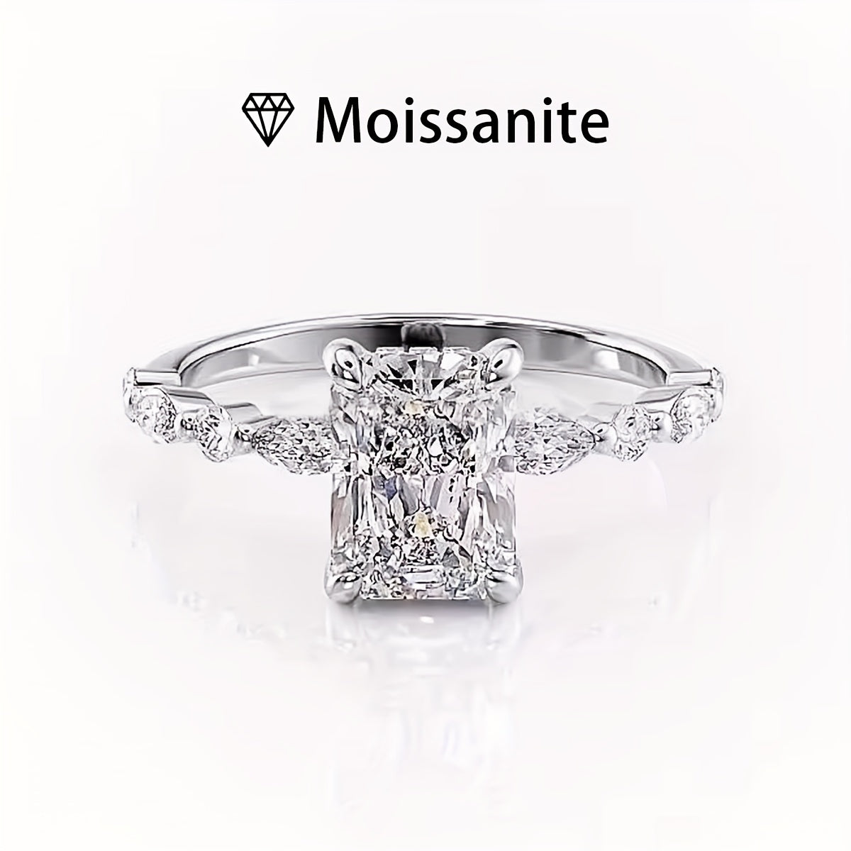 Elegant Boho Style 2 Carat Radiant Cut Moissanite Engagement Ring for Women - Synthetic April Birthstone, 925 Sterling Silver Plated, Perfect for Wedding, Special Occasions, Valentine's Day Gift, Comes in a Luxury Box