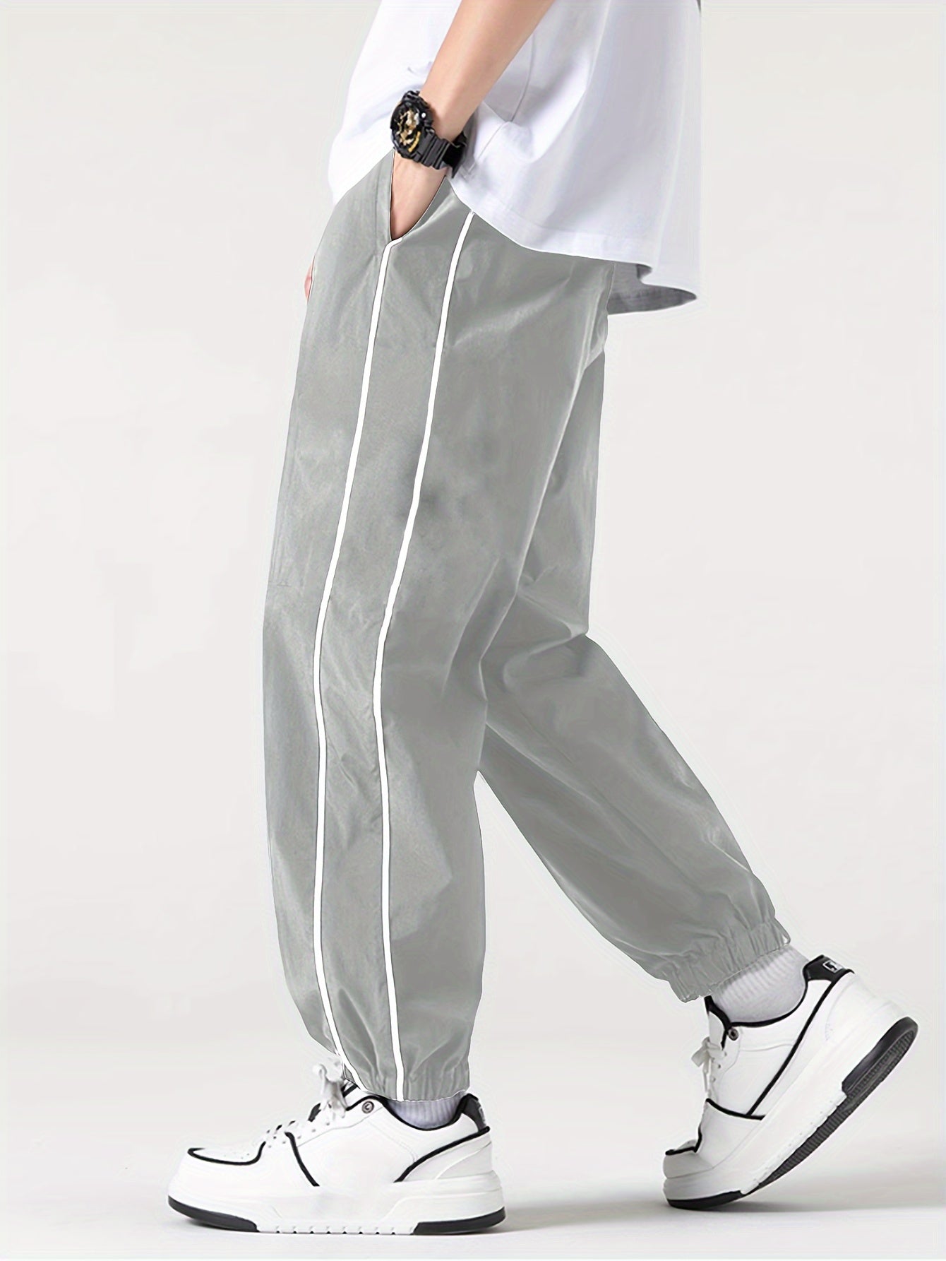 Men's Jogger Pants with Color-Blocking Stripes